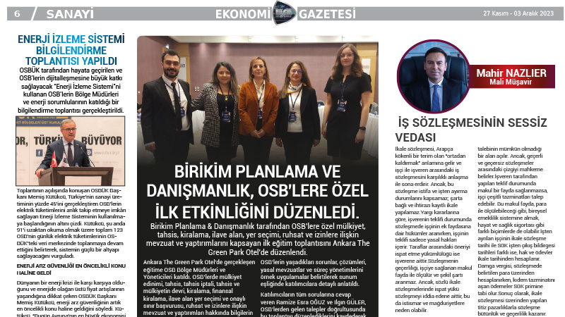 Ekonomi Gazetesi: OSB'lere Özel İlk Etkinliğini Düzenledi